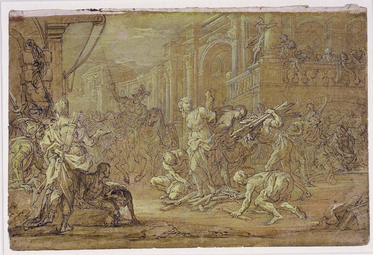 Clorinda räddar Sofronia och Olindo från branden i Jerusalem av Sebastiano Conca