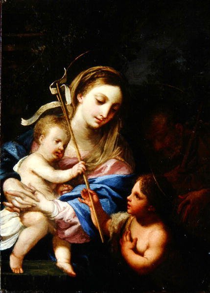 Den heliga familjen med Johannes Döparen (olja på koppar) av Sebastiano Conca