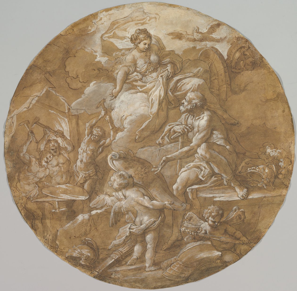 Venus vid Vulcans smedja recto, skisser med två Putti verso, ca. 1716-18. av Sebastiano Conca
