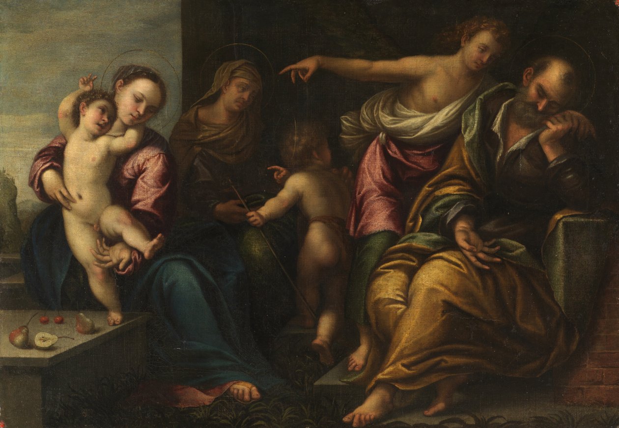 Jungfru och barn med spädbarnet Saint John, Saint Elizabeth och bebådelsen till Joseph, ca 1540 av Sebastiano Florigerio