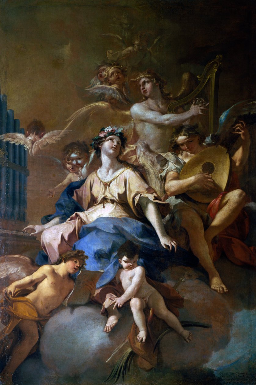 Glory of St Cecilia med musikaliska änglar, ca 1720 (olja på duk) av Sebastiano Galeotti