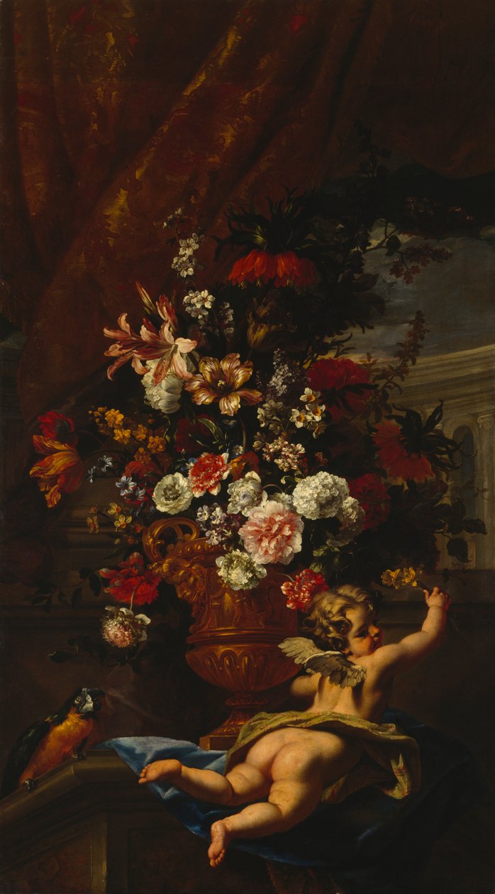 Amor och blommor (olja på duk) av Sebastiano & Monnoyer J B (1636 99) Ricci