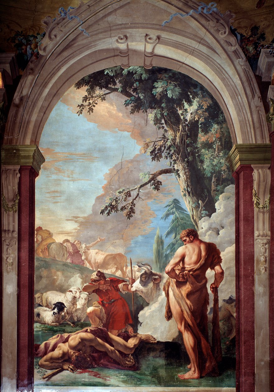 Hercules och Cacus - Fresco av Sebastiano Ricci