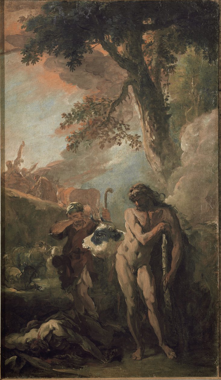 Hercules och Cacus. Förberedande skiss (olja på duk av Sebastiano Ricci