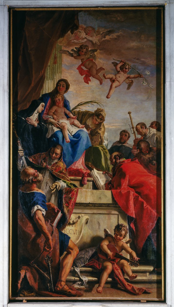 Vår Fru tronade med heliga av Sebastiano Ricci
