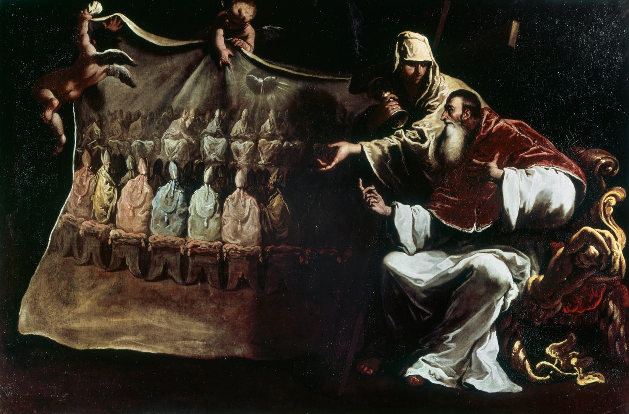 Påven Paulus III inspirerad av tro att sammankalla konciliet i Trent av Sebastiano Ricci