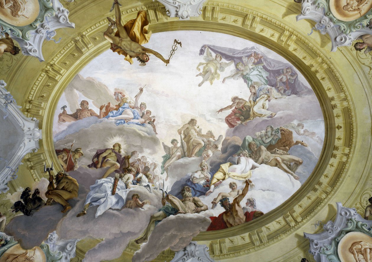 Herkules apoteos. Freskomålning av Sebastiano Ricci (1659-1734). Marucelli Fensi-palatset, Florens. av Sebastiano Ricci