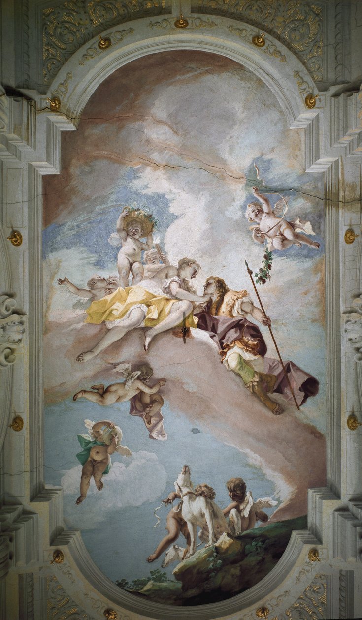 Venus och Adonis - Venus och Adonis. Fresk av Sebastiano Ricci (1659-1734), cirka 1707-1708. Florens, Palazzo Pitti. av Sebastiano Ricci