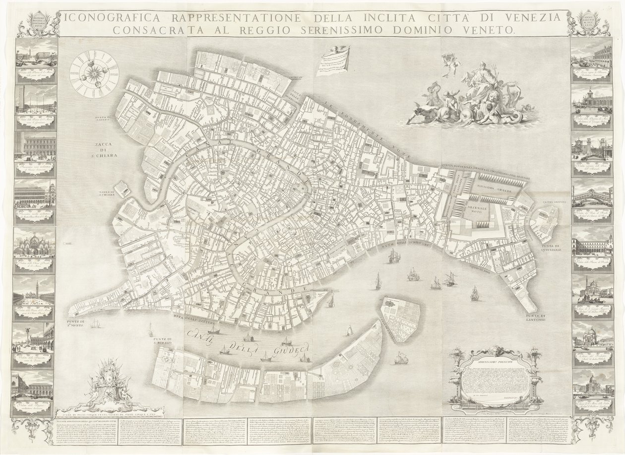 Ikonografisk representation av den lysande staden Venedig av Sebastiano Ricci, Lodovico Ughi, Giovanni Antonio Faldoni for the map, with Francesco Zucchi