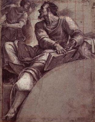 En profet tilltalad av en ängel (tryck) av Sebastiano del (c.1485 1547) Piombo