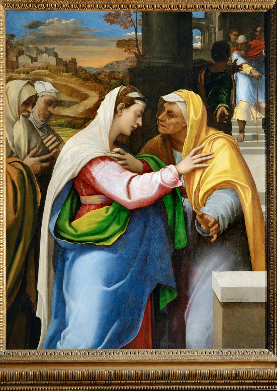 La visitation - besöket, Jungfru Maria besöker den heliga Elisabeth ... av Sebastiano del (c.1485 1547) Piombo