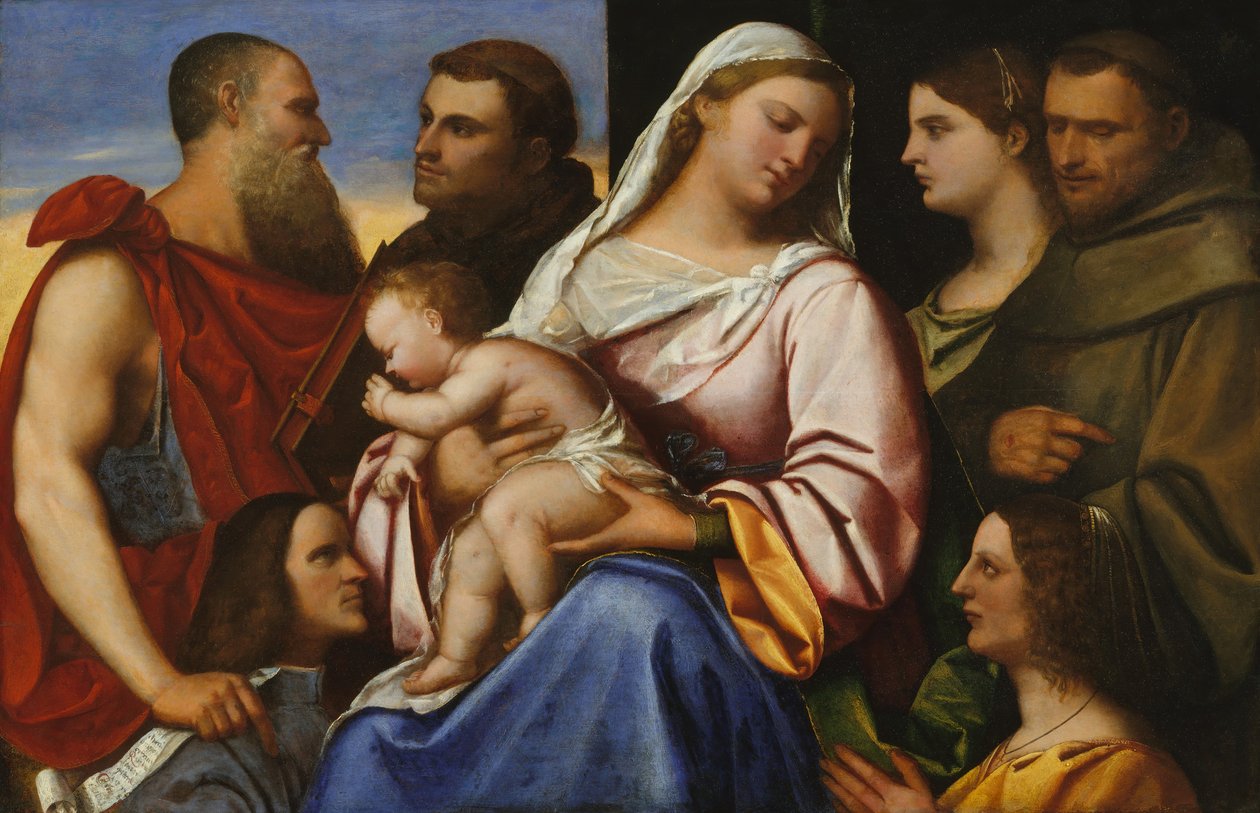 Madonna och barn med heliga och donatorer. av Sebastiano del Piombo