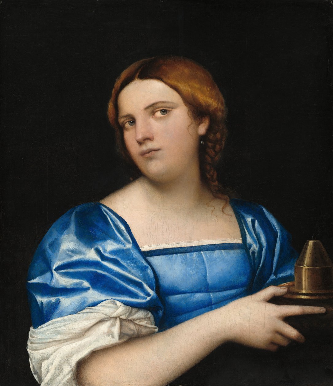 Porträtt av en ung kvinna som en klok jungfru, ca. 1510. av Sebastiano del Piombo