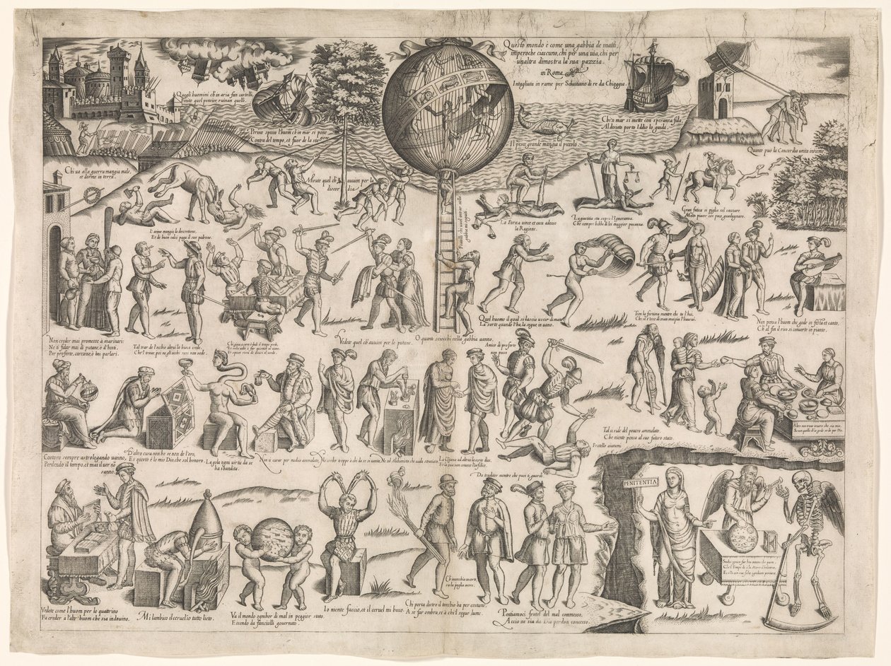 Den här världen är som en bur full av dårar Questo Mondo è come una gabbia de matti (titel på objekt) av Sebastiano di Re