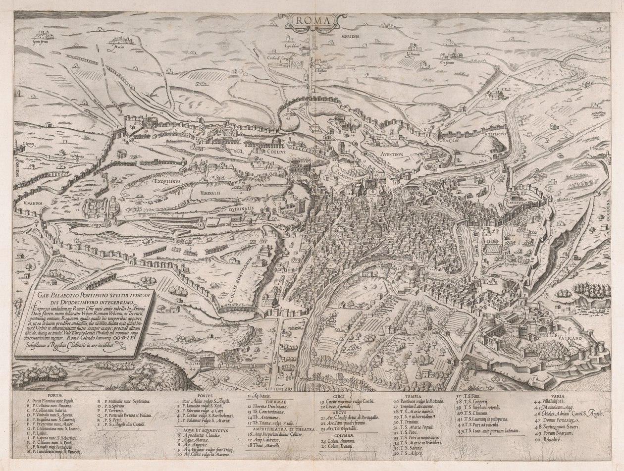 Mirror of Roman Magnificence: Utsikt över Rom från norr, 1561., 1561. av Sebastiano di Re