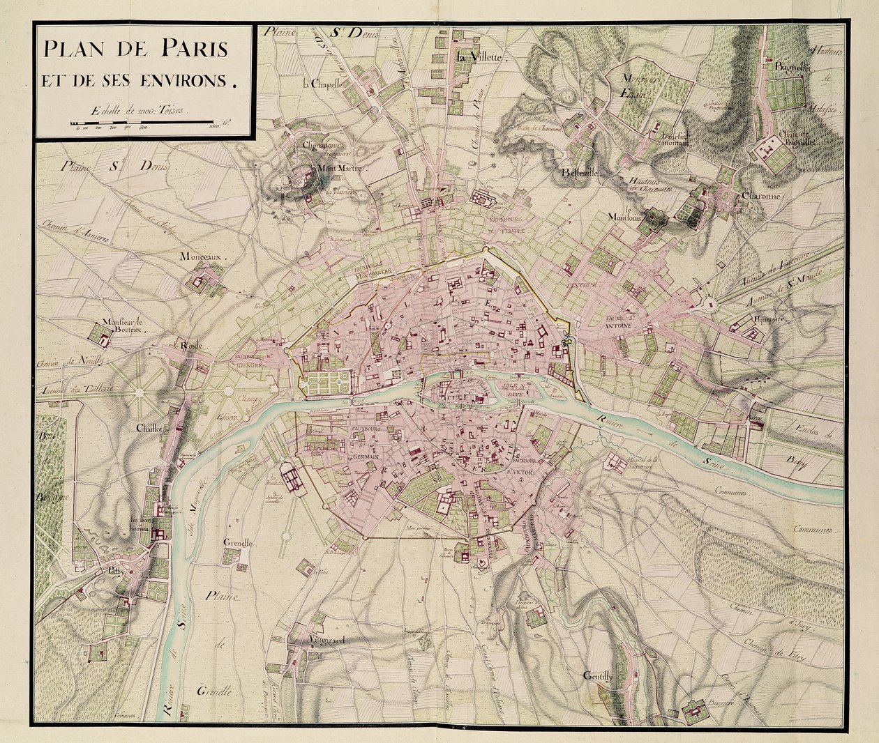 Karta över Paris och dess omgivningar, från 