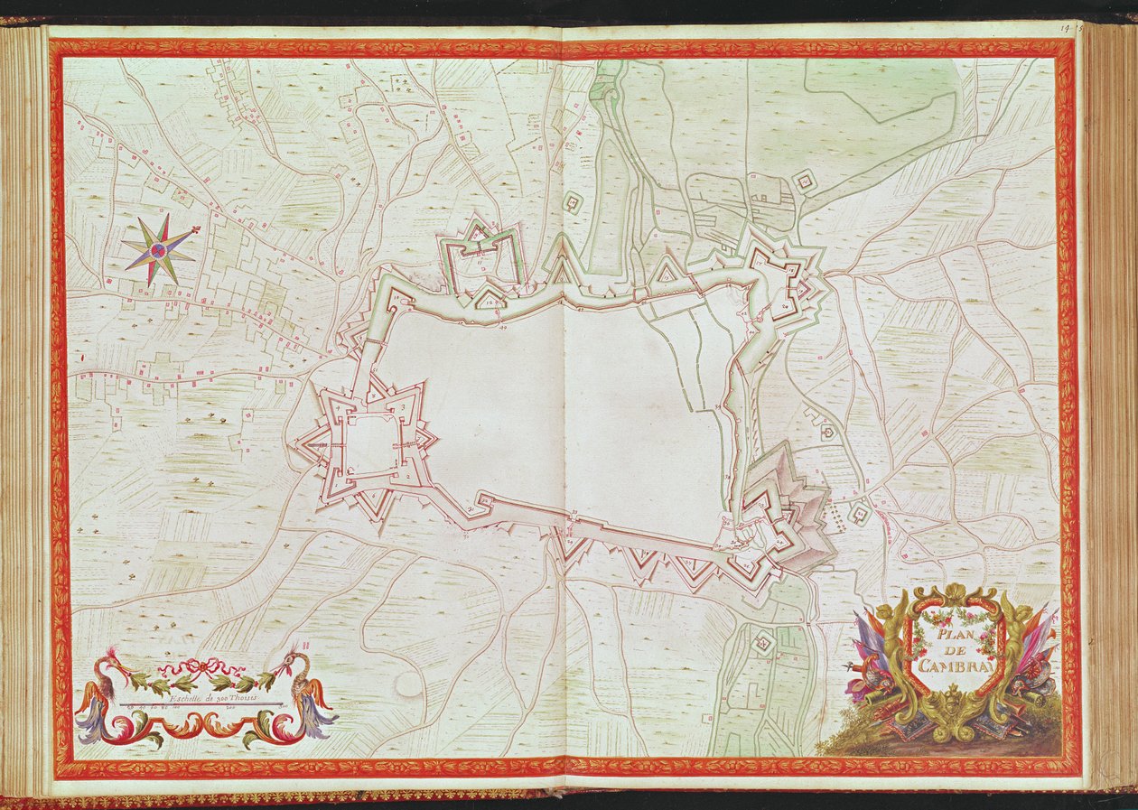 Ms. 986, Vol.1 Plan och karta över Cambrai, från 