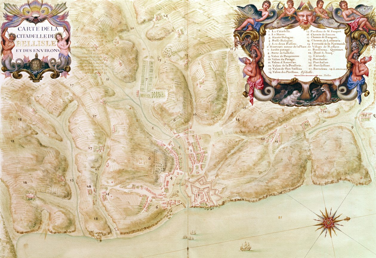 Ms 988 volym 3 fol.33 Karta över staden och citadellet Bellisle, från 