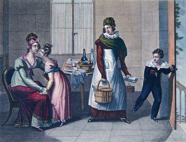 The Departure for School, tidigt 1800-tal (färglitografi) av Sebastien (after) Coeure