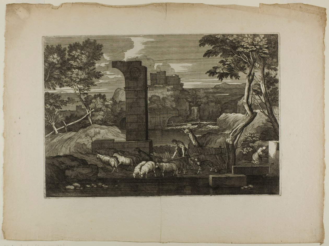 Landskap med en herde och hans flock av Sébastien Bourdon