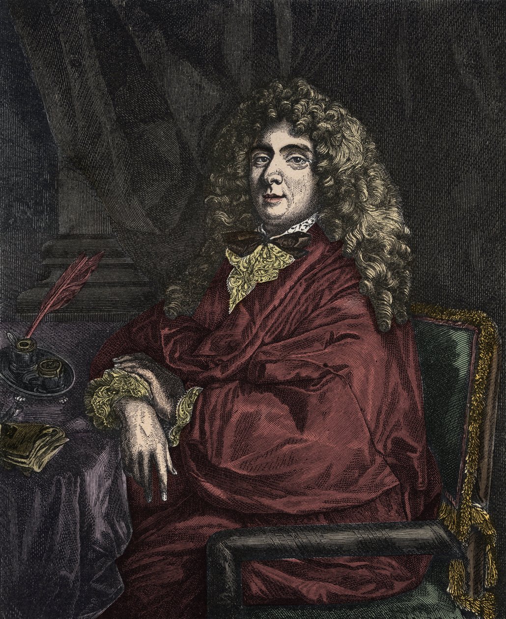 Porträtt av Jean-Baptiste Poquelin dit Moliere (Jean Baptiste Poquelin av Sébastien Bourdon