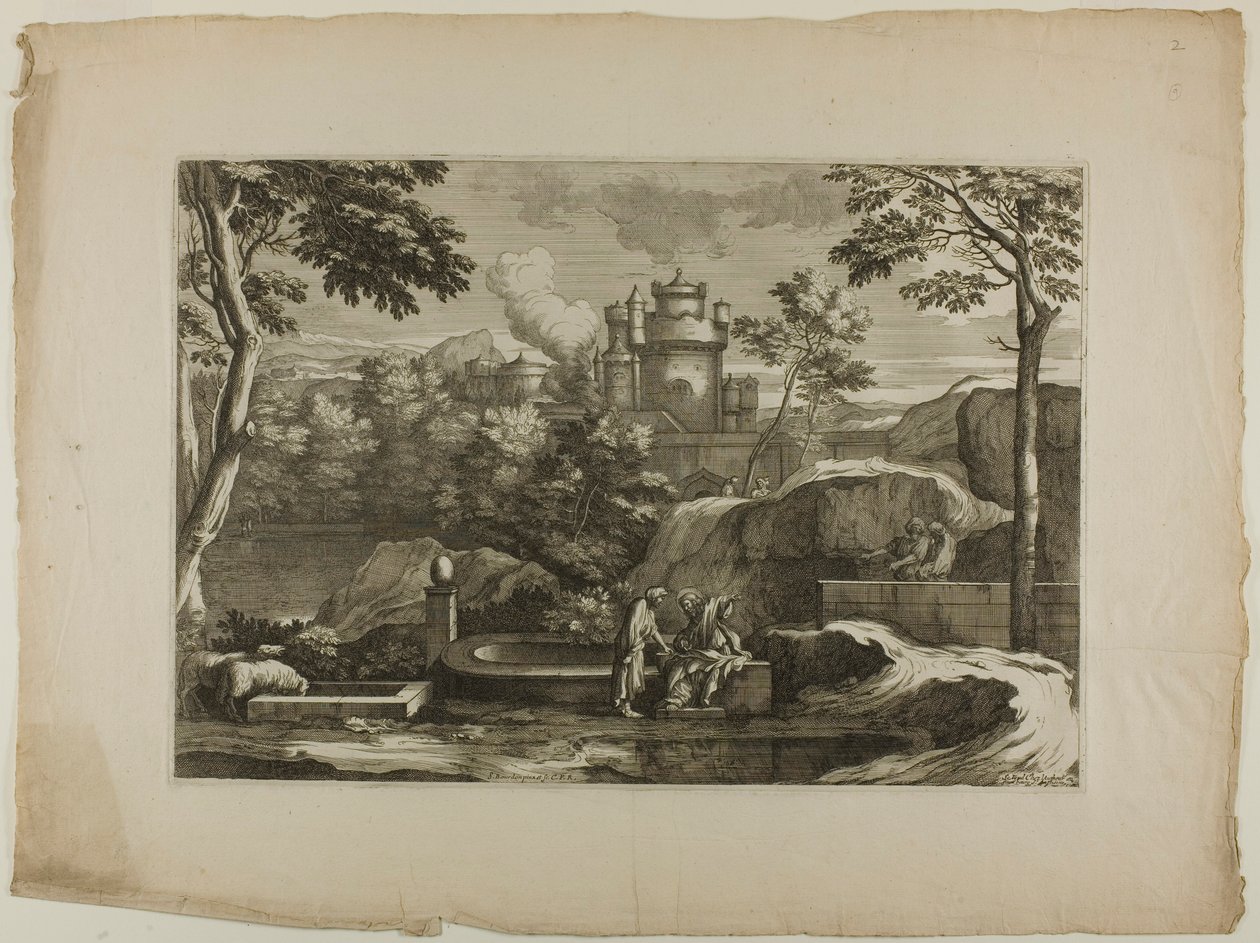 Utsikt över en stad (Kristus med den barmhärtige samariten vid brunnen) av Sébastien Bourdon