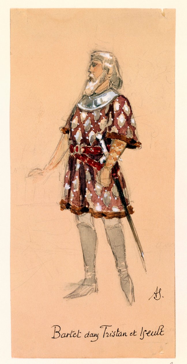 Frankrike, Paris, Kostymskiss för Kurwenal i Tristan och Isolde av Richard Wagner för framförande på Paris Palais Garnier av Segaud Segaud