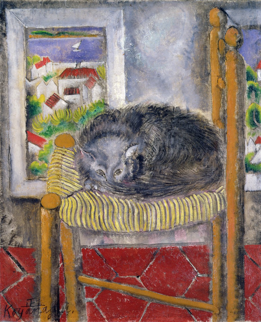 Katt på en russtol (olja på duk) av Sei Koyanagui