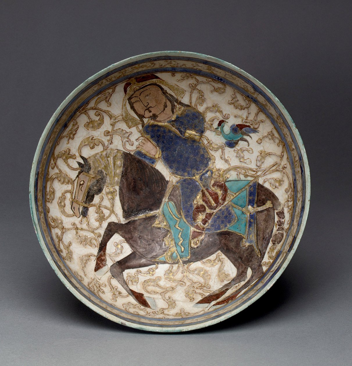 Skål med prins till häst från Iran (dekorerad stenpasta) av Seljuq Dynasty Seljuq Dynasty
