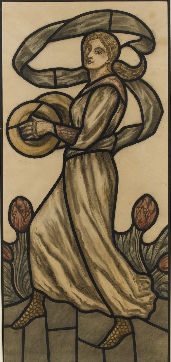 Musiker med cymbaler, ritning för ett glasmålningsfönster, ca 1918 (wc över blyerts på papper) av Selwyn Image