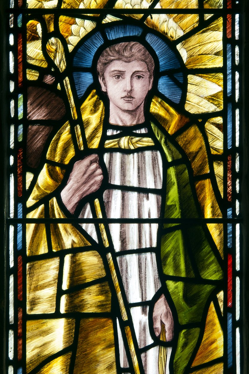 Mortehoe, St Mary, Heaton Butler & Bayne, Selwyn Image, Archangel St Raphael detalj, ca 1890 av Selwyn Image Selwyn Image