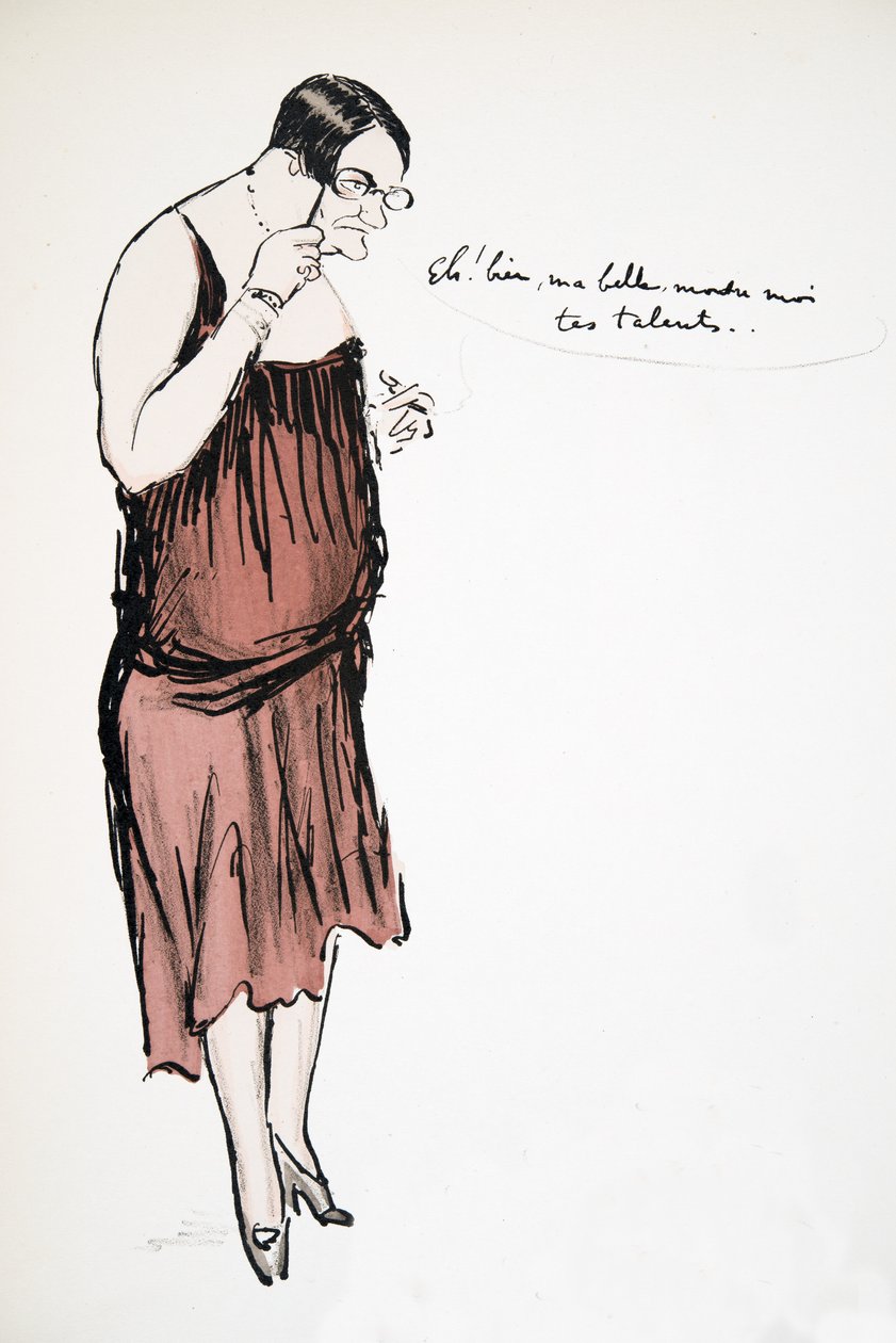 Transvestit i röd klänning med Pince-Nez, från White Bottoms, pub. 1927 (färgblocktryck) av Sem
