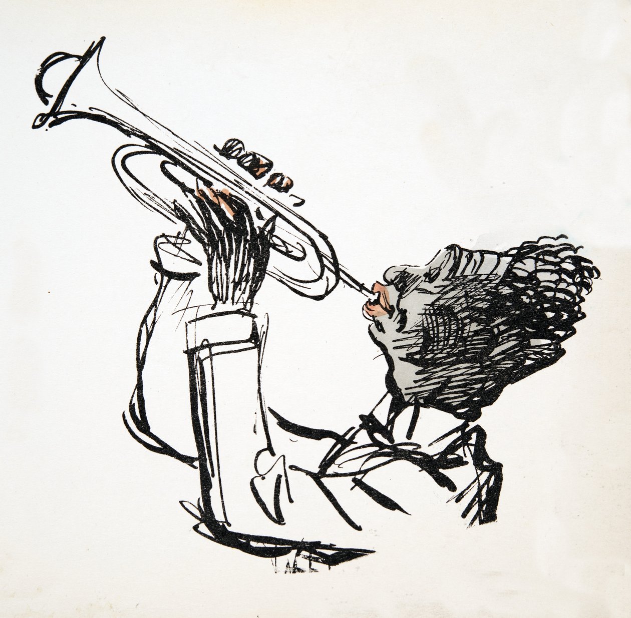Trumpetspelare, från White Bottoms, pub. 1927 (färgblocktryck) av Sem
