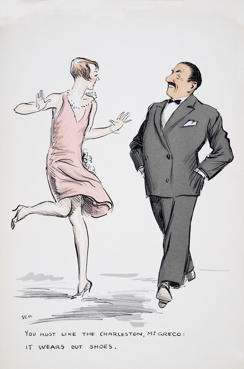 Du måste gilla Charleston, Mr Greco, det sliter på skor., från White Bottoms, pub. 1927 (färgblocktryck) av Sem