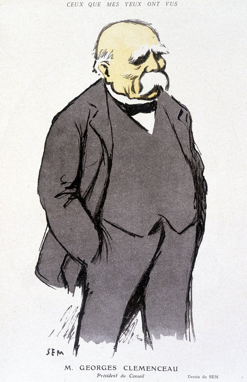 Porträtt av Georges Clémenceau - dess. av Sem (1863 - 1934), i "Fantasio" eller 1918-02-01, nr. 265 av Sem
