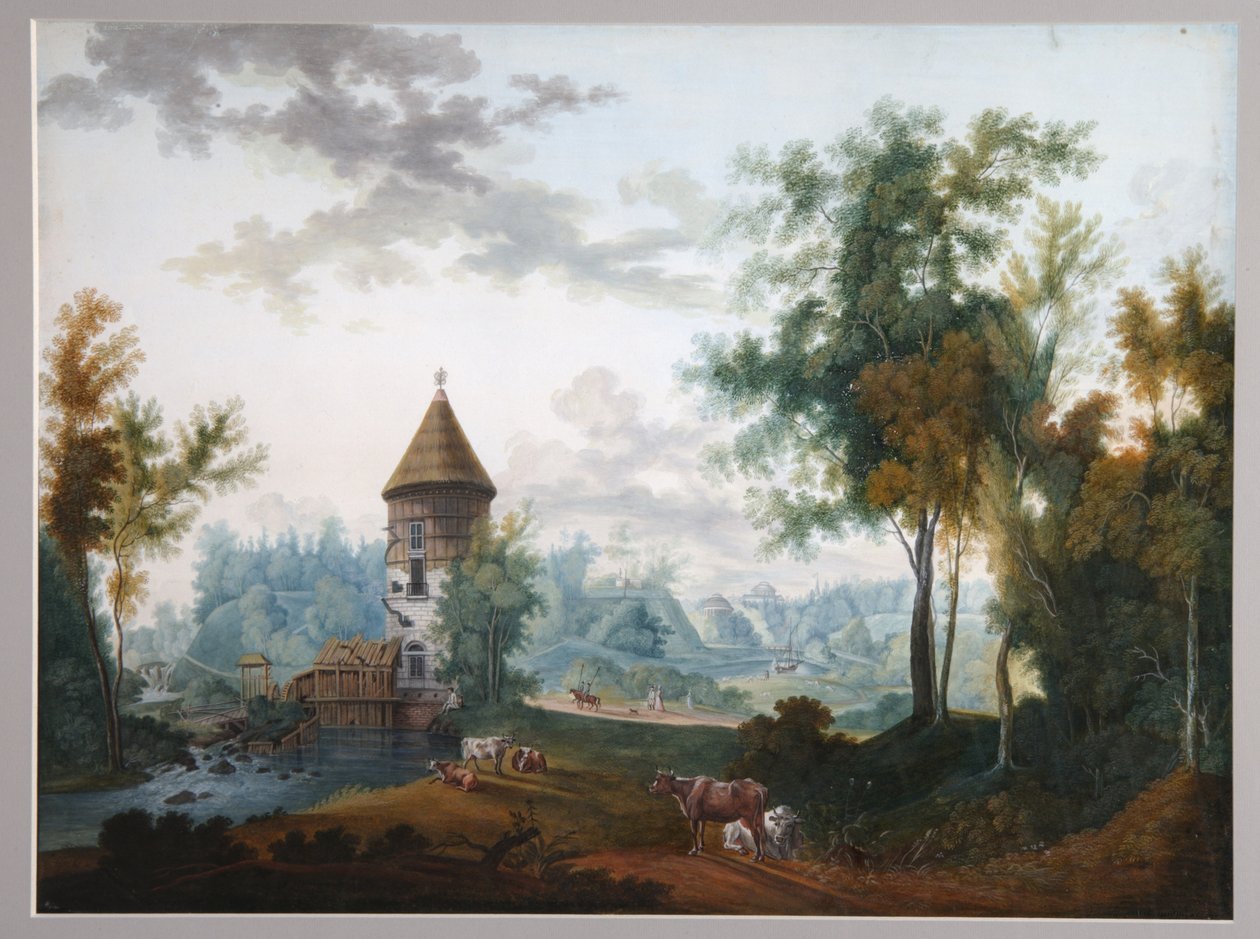 Mill and Pil Tower i Pavlovsk park, före 1797 av Semyon Fyodorovich Shchedrin