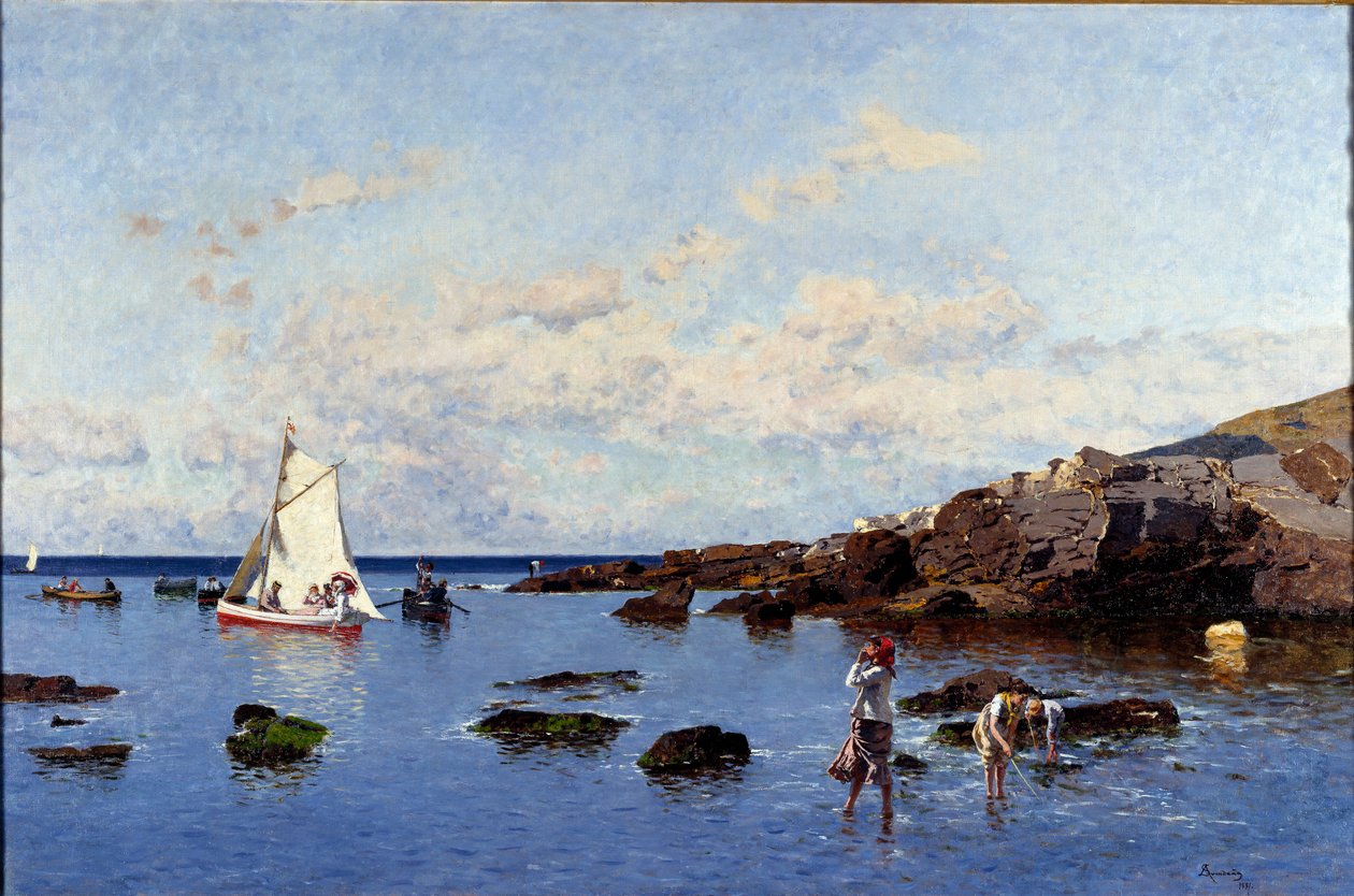 Strandvy nära Genes, Italien (Utsikt över rivieran, Genua, Italien) Målning av Serafin Avendano Martinez (ca 1838-1916) 1881 Dim 85x132 cm Genes, Galleria d