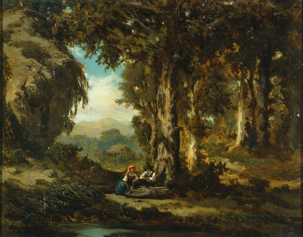 Figurer i trä, av Serafino De Tivoli (1826-1892), olja på duk, 30x38 cm, Barbizon School av Serafino de Tivoli