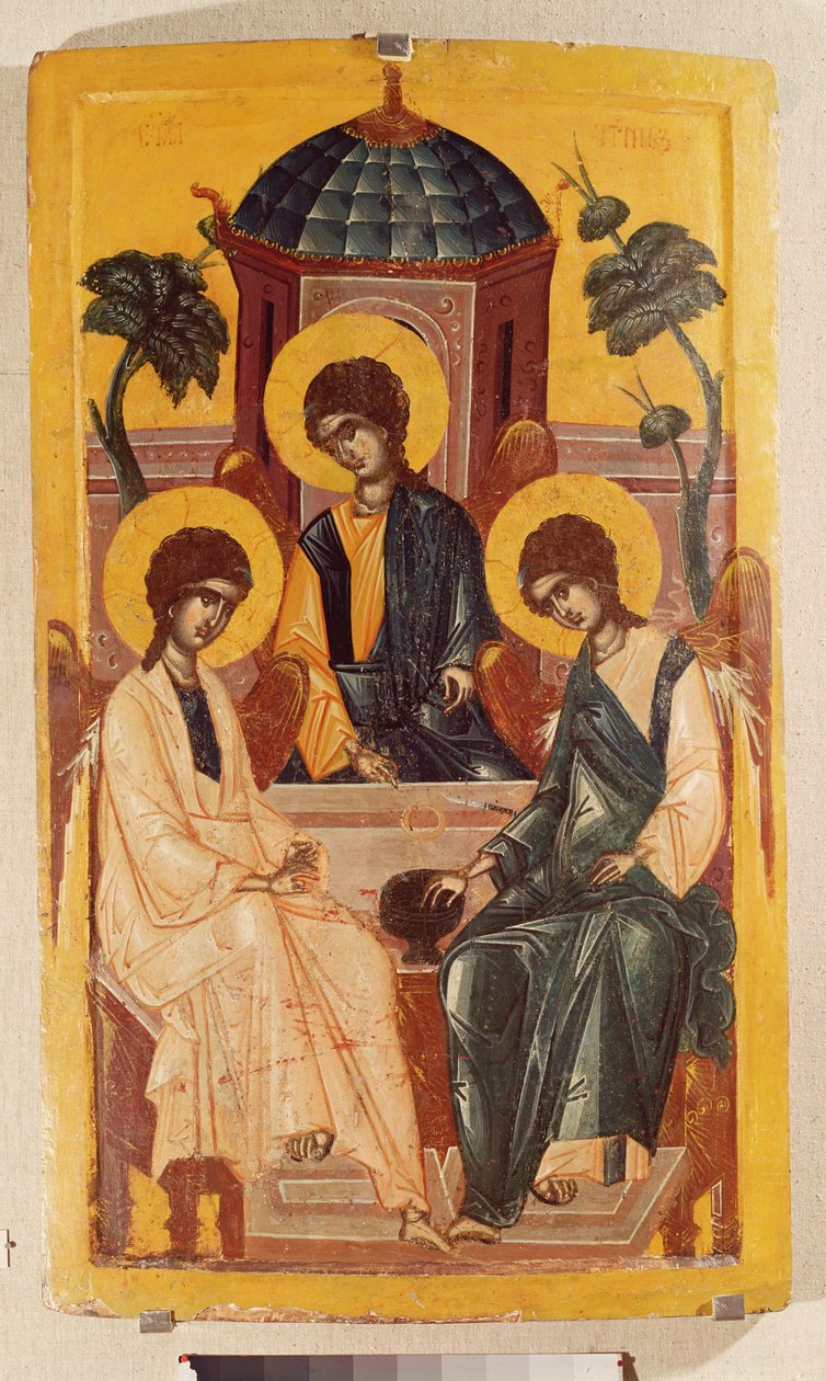 Den heliga treenigheten (tempera på panel) av Serbian School