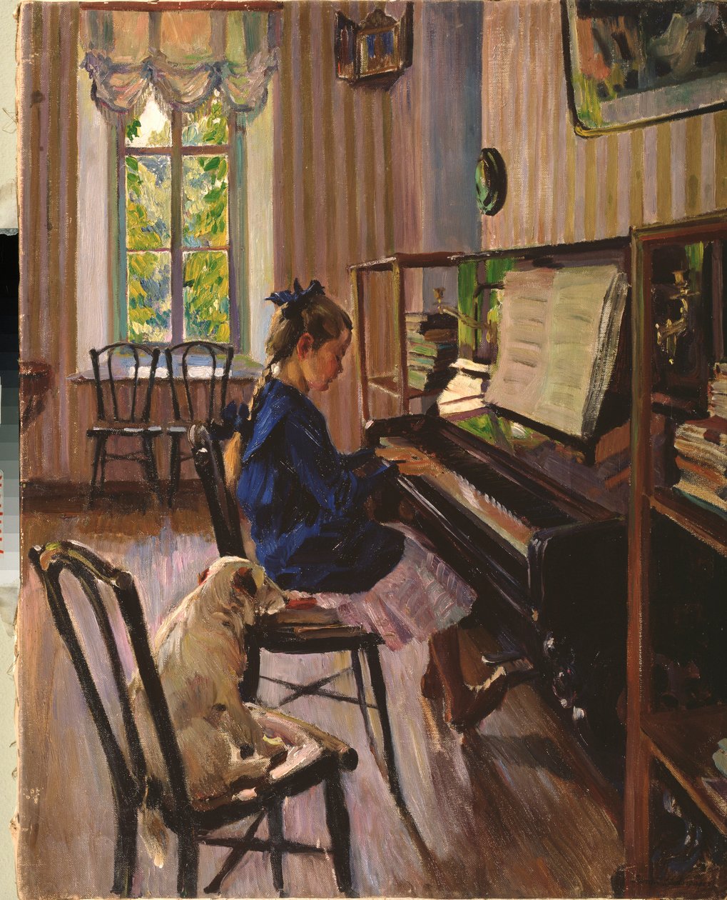 At the Piano - Målning av Sergei Arsenyevich Vinogradov (1869-1938), olja på duk av Sergei Arsenevich Vinogradov