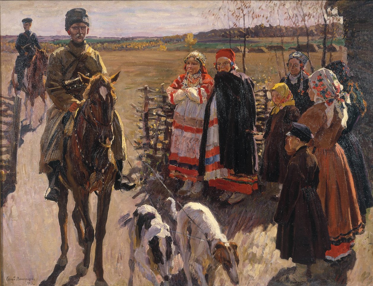 Jägare med Borzois, 1913 av Sergei Arsenevich Vinogradov