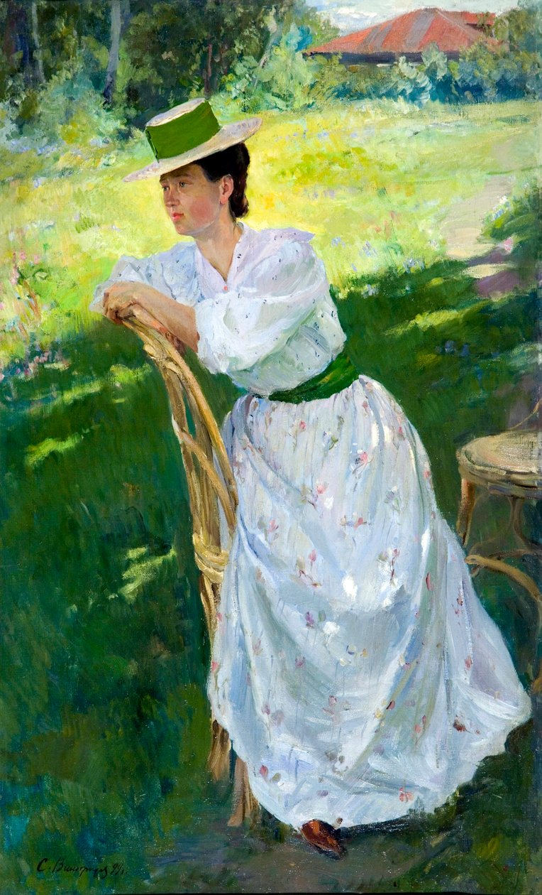 Porträtt av en kvinna (En plein air) - Vinogradov, Sergei Arsenyevich (Arsenevich) (1869-1938) - 1899 - Olja på duk - av Sergei Arsenevich Vinogradov