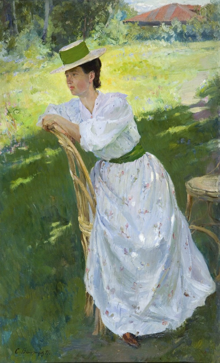Porträtt av en kvinna utomhus, 1899 av Sergei Arsenevich Vinogradov