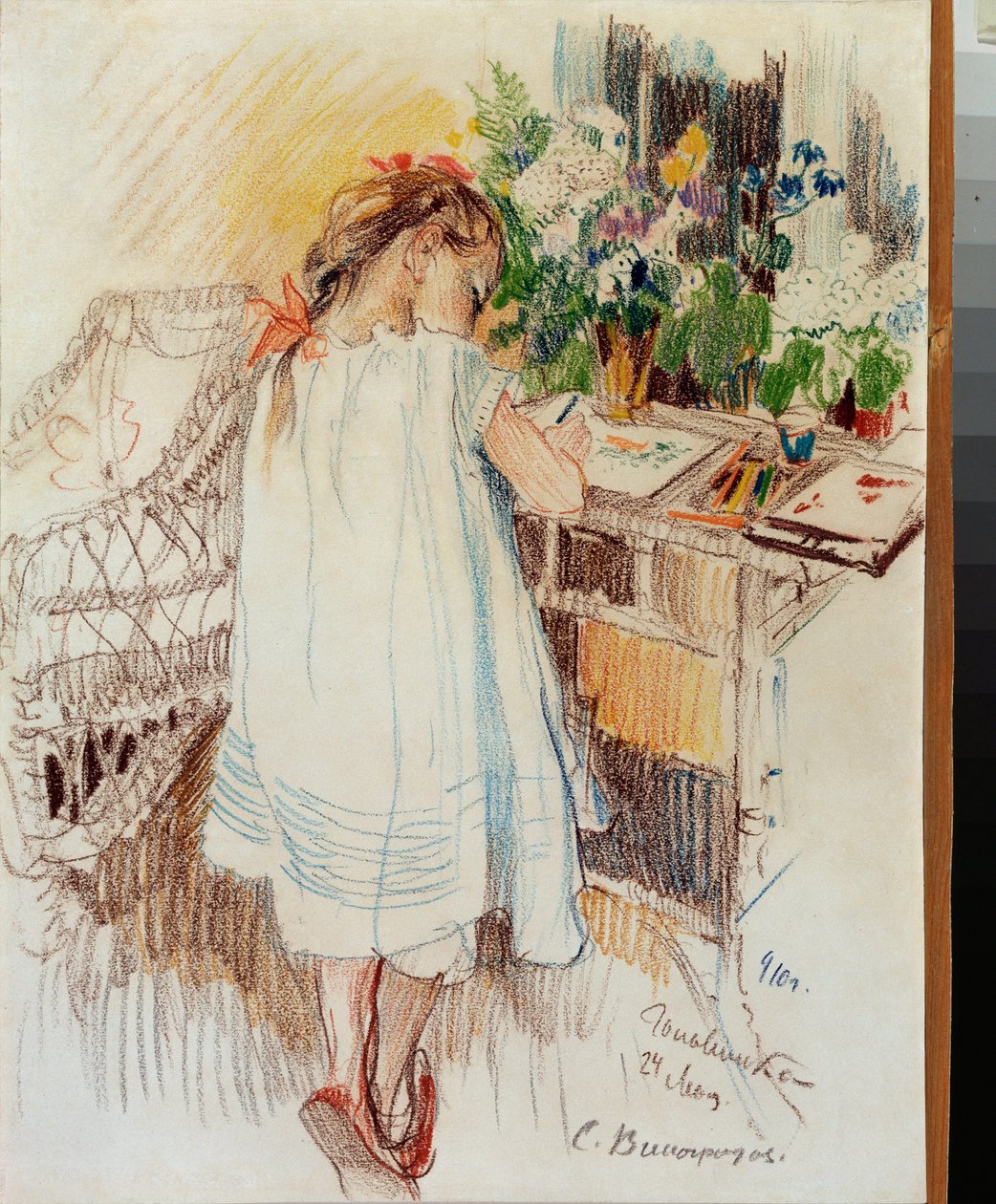 Une petite (A Little One) - Konstverk av Sergei Arsenyevich Vinogradov (1869-1938), färgpenna på papper av Sergei Arsenevich Vinogradov