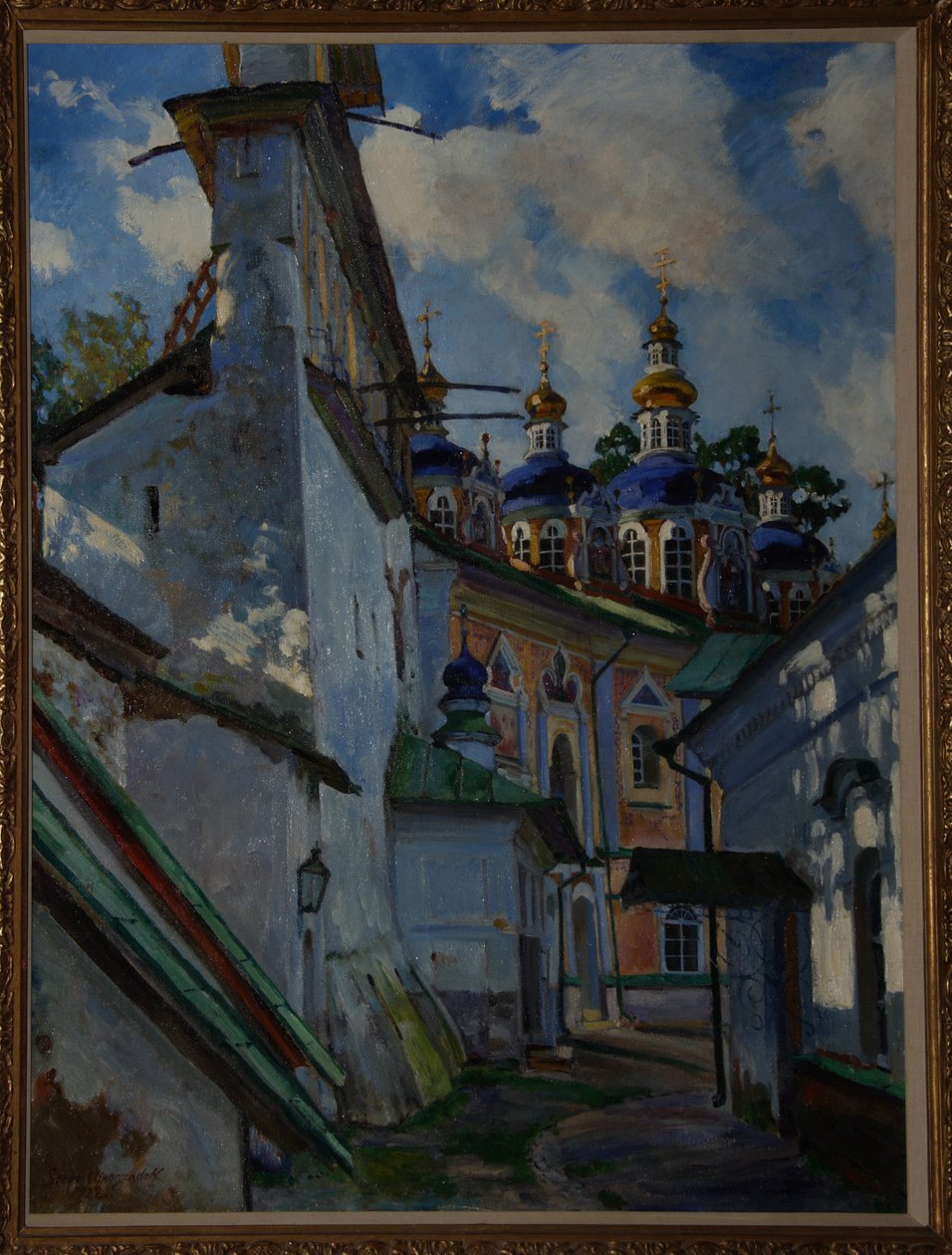 Utsikt över Pskovo-Pechersky-klostret, 1928 av Sergei Arsenevich Vinogradov