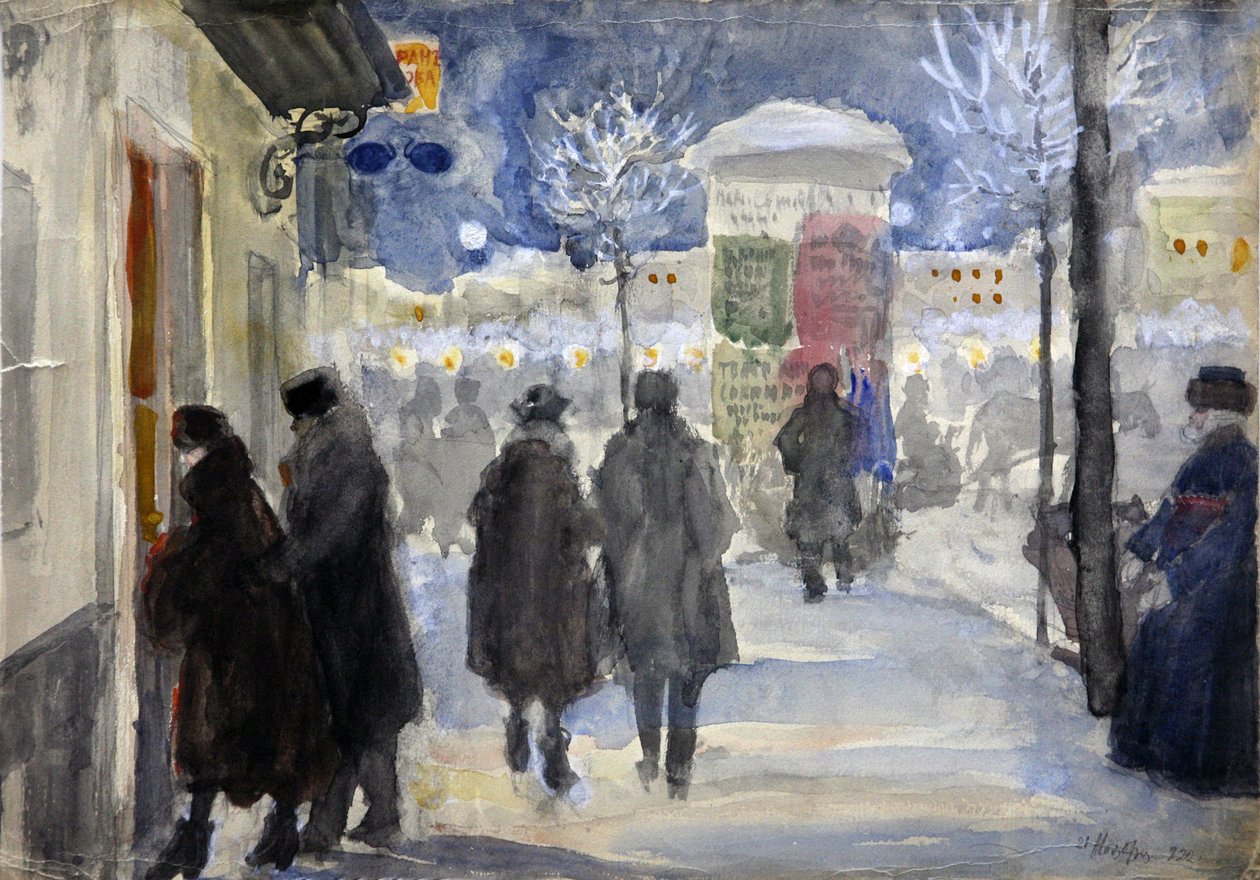 ""Utsikt över en gata i Moskva, Ryssland"" (Moskvagatan) Akvarell av Sergei Vinogradov (1869-1938) - 1922 - Privat samling av Sergei Arsenevich Vinogradov