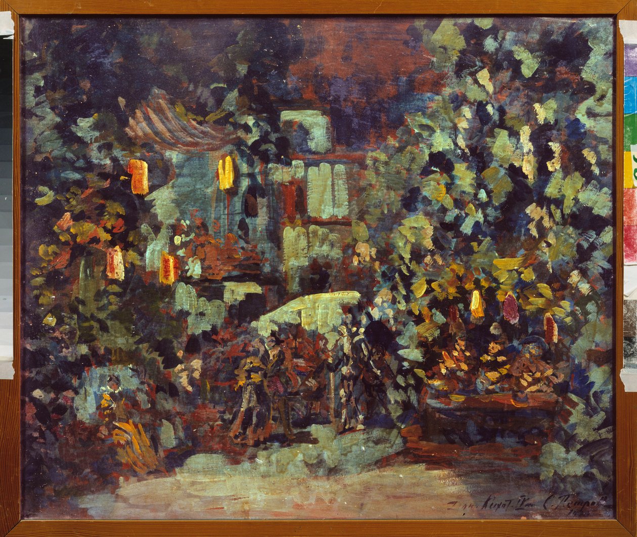Förberedande dekor för operan Don Quichotte av Jules Massenet (1842-1912) - Scenografi för operan Don Quijote av Jules Massenet - Målning av Sergei Ivanovich Petrov (1881-1936), olja på duk - Rysk scenografisk konst - State Central M Glinka Mu av Sergei Ivanovich Petrov
