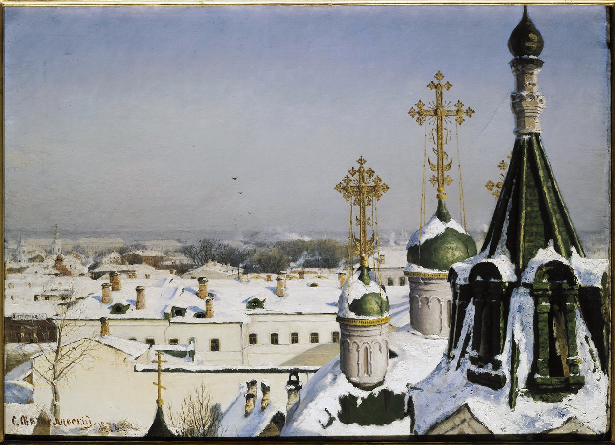 Utsikt från fönstret på Moskvas målarskola, skulptur och arkitektur - Målning av Sergei Ivanovich Svetoslavsky (Svetoslavsky) (1857-1931), olja på duk av Sergei Ivanovich Svetoslavsky