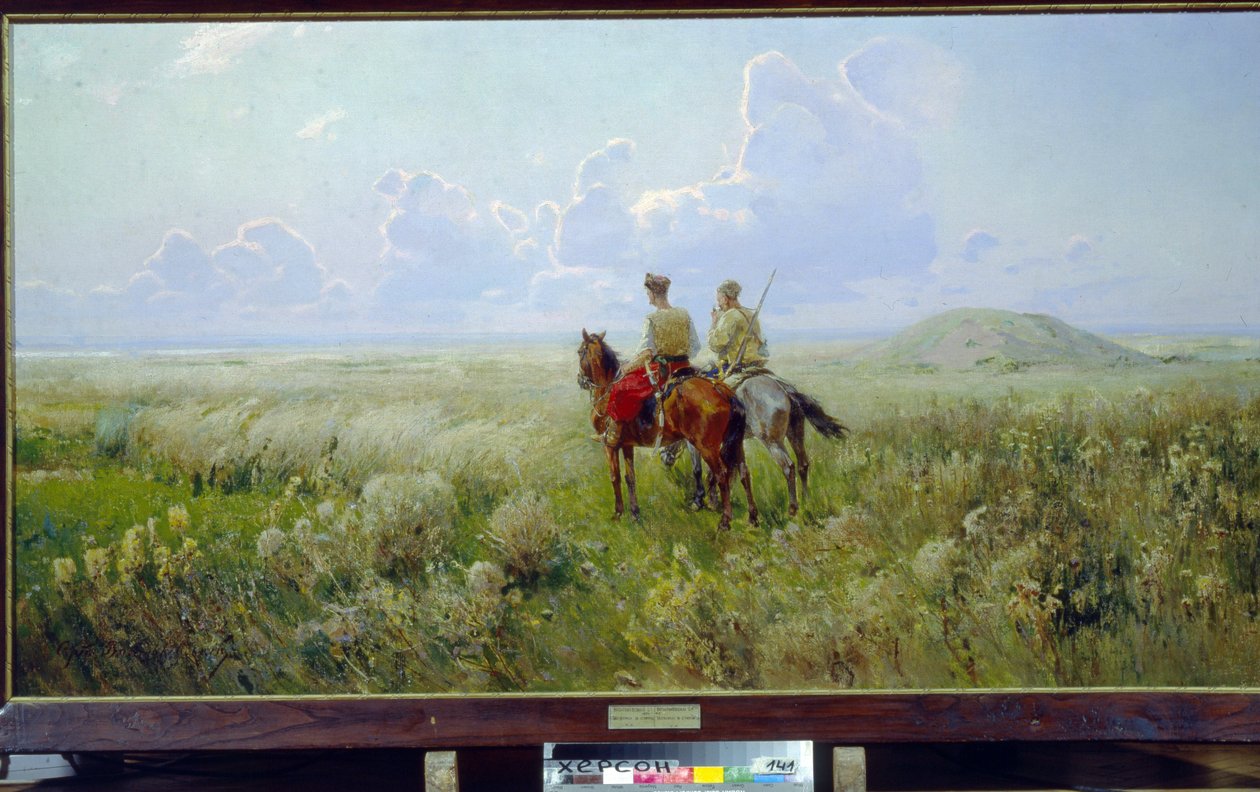 Kosacker i stäppen (Kosacker i stäppen) - Målning av Sergei Ivanovich Vasilkovsky (1854-1917), olja på duk, cirka 1900 - Regionalt konstmuseum, Kherson (Ukraina) av Sergei Ivanovich Vasilkovsky