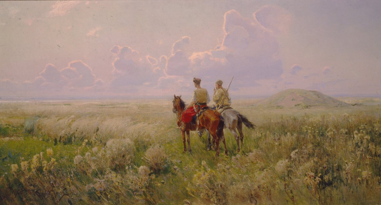 Kosacker i stäppen, 1900-tal av Sergei Ivanovich Vasilkovsky